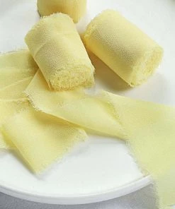 HIER_5144 2 Pack | 6yd Yellow Silk-Like Chiffon Linen Ribbon Roll For Bouquets, Wedding Invitations Gift Wrapping Tabletop Decor 20 HIER_5144 2 Pack | 6yd Yellow Silk-Like Chiffon Linen Ribbon Roll For Bouquets, Wedding Invitations Gift Wrapping Tabletop Decor