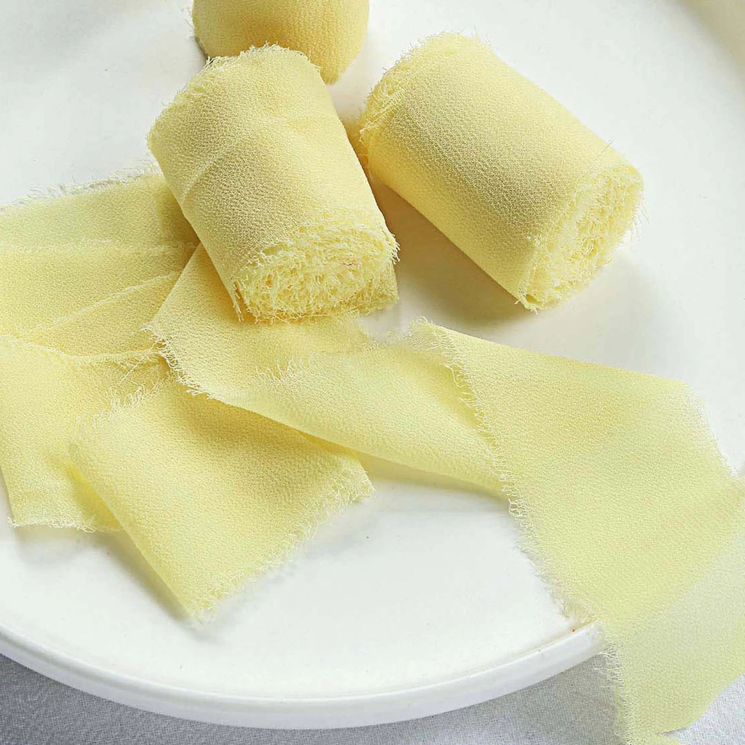 HIER_5144 2 Pack | 6yd Yellow Silk-Like Chiffon Linen Ribbon Roll For Bouquets, Wedding Invitations Gift Wrapping Tabletop Decor 8 HIER_5144 2 Pack | 6yd Yellow Silk-Like Chiffon Linen Ribbon Roll For Bouquets, Wedding Invitations Gift Wrapping Tabletop Decor