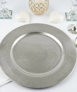 HIER_4700 6 Pack | 13" Metallic Silver Round Acrylic Plastic Charger Plates, Dinner Party Table Decor