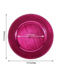 HIER_4710 6 Pack | 13" Beaded Hot Pink Acrylic Plastic Round Charger Plate, Event Tabletop Decor Disposable Dinnerware 20 HIER_4710 6 Pack | 13