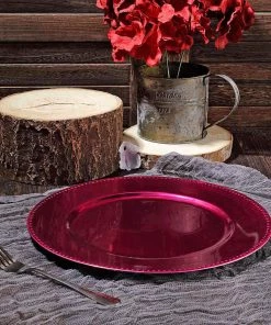 HIER_4710 6 Pack | 13" Beaded Hot Pink Acrylic Plastic Round Charger Plate, Event Tabletop Decor Disposable Dinnerware 30 HIER_4710 6 Pack | 13