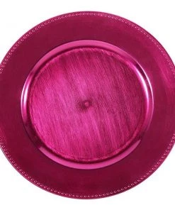 HIER_4710 6 Pack | 13" Beaded Hot Pink Acrylic Plastic Round Charger Plate, Event Tabletop Decor Disposable Dinnerware 34 HIER_4710 6 Pack | 13