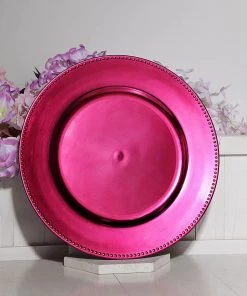 HIER_4710 6 Pack | 13" Beaded Hot Pink Acrylic Plastic Round Charger Plate, Event Tabletop Decor Disposable Dinnerware 26 HIER_4710 6 Pack | 13