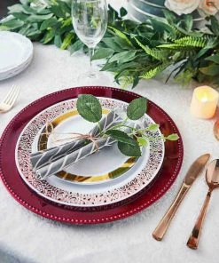 HIER_4710 6 Pack | 13" Beaded Burgundy Acrylic Plastic Round Charger Plate, Event Tabletop Decor