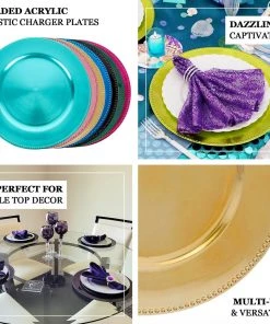 HIER_2252 6 Pack | 13" Beaded Hunter Emerald Green Acrylic Plastic Round Charger Plate, Event Tabletop Decor 17 HIER_2252 6 Pack | 13