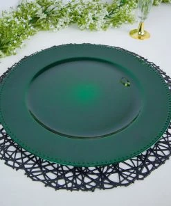 HIER_2252 6 Pack | 13" Beaded Hunter Emerald Green Acrylic Plastic Round Charger Plate, Event Tabletop Decor 21 HIER_2252 6 Pack | 13