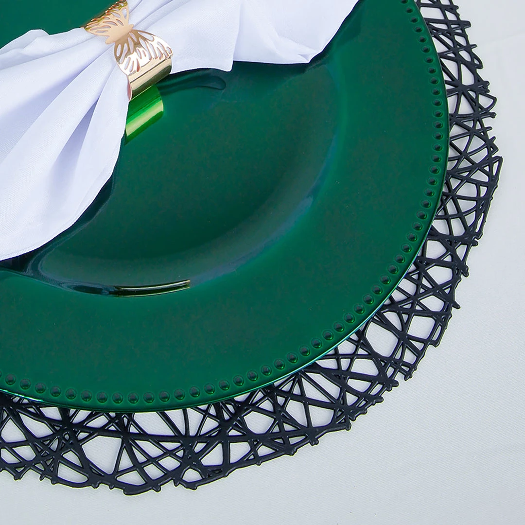 HIER_2252 6 Pack | 13" Beaded Hunter Emerald Green Acrylic Plastic Round Charger Plate, Event Tabletop Decor 9 HIER_2252 6 Pack | 13" Beaded Hunter Emerald Green Acrylic Plastic Round Charger Plate, Event Tabletop Decor