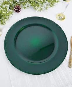 HIER_2252 6 Pack | 13" Beaded Hunter Emerald Green Acrylic Plastic Round Charger Plate, Event Tabletop Decor