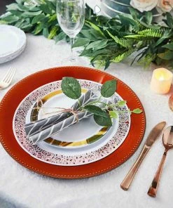 HIER_4700 6 Pack | 13" Beaded Orange Acrylic Plastic Round Charger Plate, Event Tabletop Decor Disposable Dinnerware