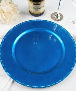 HIER_4700 6 Pack | 13" Beaded Royal Blue Acrylic Plastic Round Charger Plate, Event Tabletop Decor Disposable Dinnerware