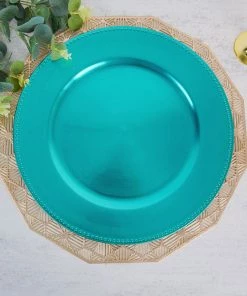 HIER_4700 6 Pack | 13" Beaded Turquoise Acrylic Plastic Round Charger Plate, Event Tabletop Decor