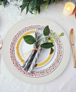 HIER_4700 Disposable Dinnerware 6 Pack | 13" Beaded White Acrylic Plastic Round Charger Plate, Event Tabletop Decor