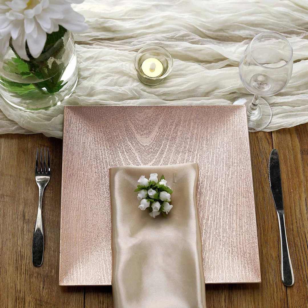HIER_4710 6 Pack | 12" Blush/Rose Gold Square Wooden Textured Acrylic Charger Plates, Boho Chic Table Decor 1 HIER_4710 6 Pack | 12" Blush/Rose Gold Square Wooden Textured Acrylic Charger Plates, Boho Chic Table Decor