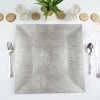 HIER_4700 Disposable Dinnerware 6 Pack | 12" Silver Square Wooden Textured Acrylic Charger Plates, Boho Chic Table Decor