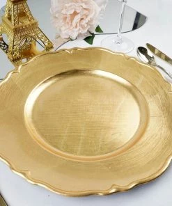 HIER_4700 6 Pack | 13" Metallic Gold Scalloped Edge Hard Acrylic Charger Plates