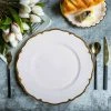 HIER_4710 6 Pack | 13" White/Gold Scalloped Edge Hard Acrylic Charger Plates Disposable Dinnerware