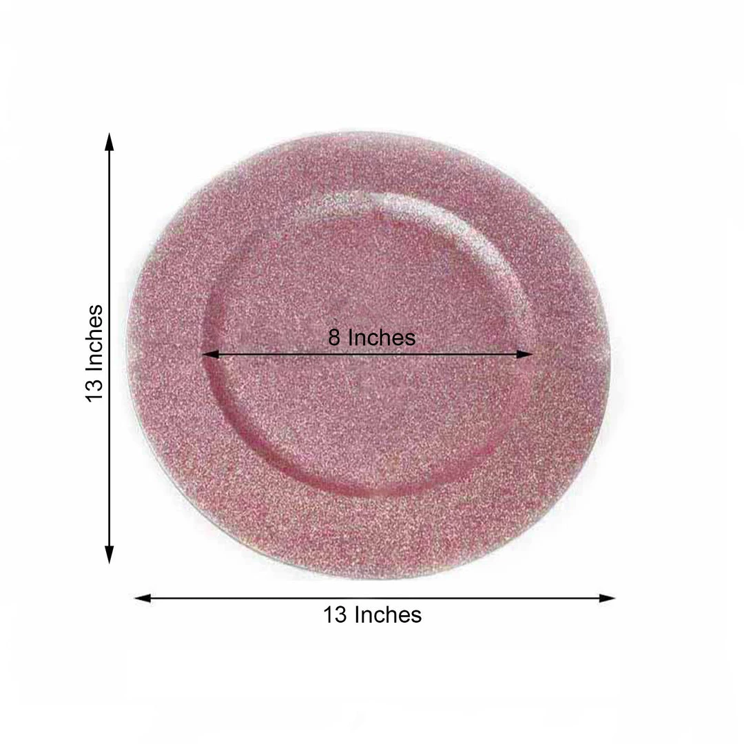 HIER_4700 Disposable Dinnerware 6 Pack | 13" Rose Gold Glitter Acrylic Plastic Round Charger Plates, Glam Table Decor 3 HIER_4700 Disposable Dinnerware 6 Pack | 13" Rose Gold Glitter Acrylic Plastic Round Charger Plates, Glam Table Decor