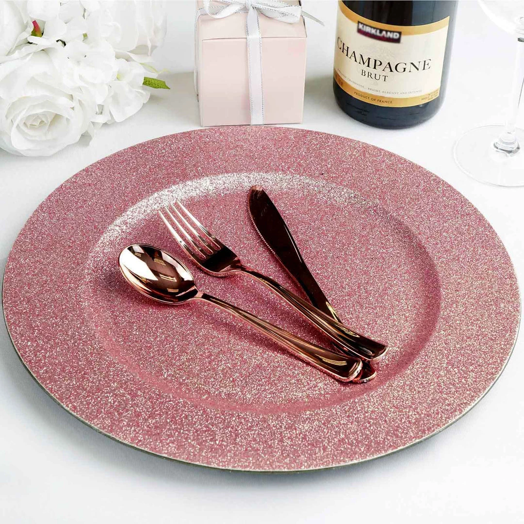 HIER_4700 Disposable Dinnerware 6 Pack | 13" Rose Gold Glitter Acrylic Plastic Round Charger Plates, Glam Table Decor 8 HIER_4700 Disposable Dinnerware 6 Pack | 13" Rose Gold Glitter Acrylic Plastic Round Charger Plates, Glam Table Decor