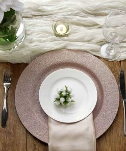 HIER_4710 Disposable Dinnerware 6 Pack | 13" Blush Glitter Acrylic Plastic Round Charger Plates, Glam Table Decor