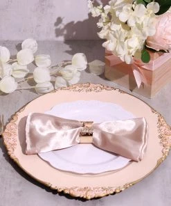 HIER_4710 6 Pack | 13" Blush Leaf Embossed Baroque Charger Plates, Round With Antique Gold Rim