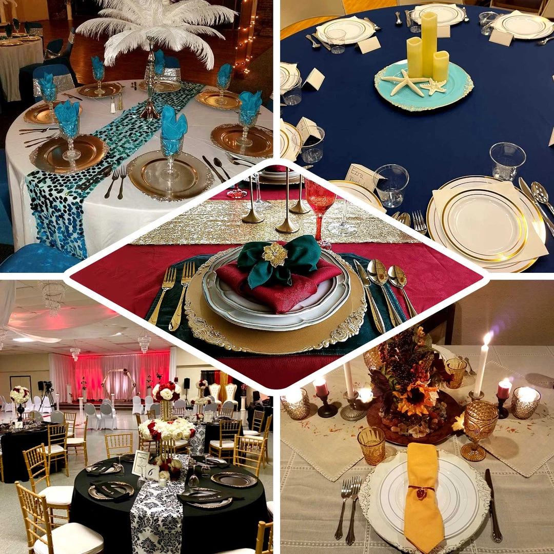 HIER_4700 Disposable Dinnerware 6 Pack | 13" Rose Gold Leaf Embossed Baroque Charger Plates, Round With Antique Gold Rim 5 HIER_4700 Disposable Dinnerware 6 Pack | 13" Rose Gold Leaf Embossed Baroque Charger Plates, Round With Antique Gold Rim