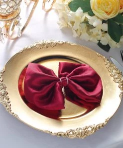 HIER_4700 Disposable Dinnerware 6 Pack | 13" Gold Leaf Embossed Baroque Charger Plates, Round With Antique Gold Rim