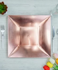 HIER_4710 6 Pack | 12" Blush/Rose Gold Square Rim Acrylic Charger Plates, Modern/Glam Table Decor Disposable Dinnerware 21 HIER_4710 6 Pack | 12