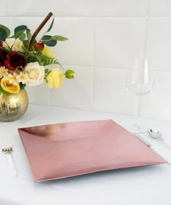 HIER_4710 6 Pack | 12" Blush/Rose Gold Square Rim Acrylic Charger Plates, Modern/Glam Table Decor Disposable Dinnerware 19 HIER_4710 6 Pack | 12