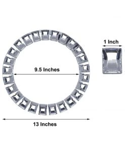 HIER_4710 2 Pack | 13" Silver Jeweled Rim Premium Glass Mirror Charger Plates Disposable Dinnerware 15 HIER_4710 2 Pack | 13