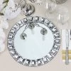 HIER_4710 2 Pack | 13" Silver Jeweled Rim Premium Glass Mirror Charger Plates Disposable Dinnerware