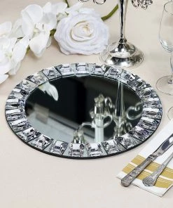 HIER_4710 2 Pack | 13" Silver Jeweled Rim Premium Glass Mirror Charger Plates Disposable Dinnerware 19 HIER_4710 2 Pack | 13
