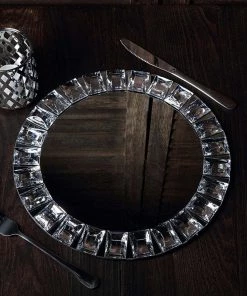 HIER_4710 2 Pack | 13" Silver Jeweled Rim Premium Glass Mirror Charger Plates Disposable Dinnerware 22 HIER_4710 2 Pack | 13