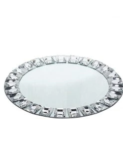 HIER_4710 2 Pack | 13" Silver Jeweled Rim Premium Glass Mirror Charger Plates Disposable Dinnerware 24 HIER_4710 2 Pack | 13