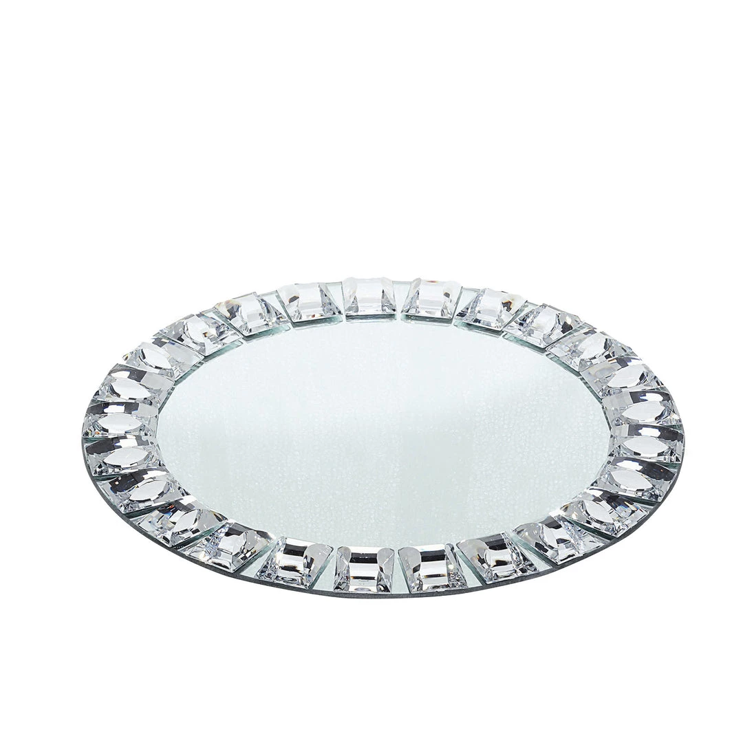 HIER_4710 2 Pack | 13" Silver Jeweled Rim Premium Glass Mirror Charger Plates Disposable Dinnerware 12 HIER_4710 2 Pack | 13" Silver Jeweled Rim Premium Glass Mirror Charger Plates Disposable Dinnerware