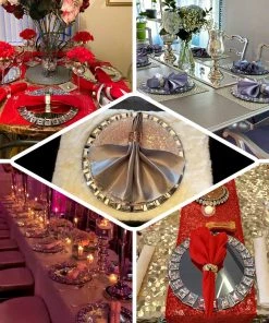 HIER_4710 2 Pack | 13" Silver Jeweled Rim Premium Glass Mirror Charger Plates Disposable Dinnerware 17 HIER_4710 2 Pack | 13