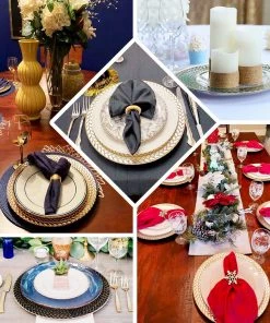 HIER_4700 8 Pack | 13" Luxurious Silver/Gold Braided Rim Glass Charger Plates, Clear Round Charger Plates Disposable Dinnerware 30 HIER_4700 8 Pack | 13