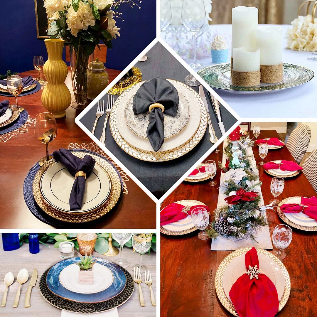 HIER_4700 8 Pack | 13" Luxurious Silver/Gold Braided Rim Glass Charger Plates, Clear Round Charger Plates Disposable Dinnerware 5 HIER_4700 8 Pack | 13" Luxurious Silver/Gold Braided Rim Glass Charger Plates, Clear Round Charger Plates Disposable Dinnerware