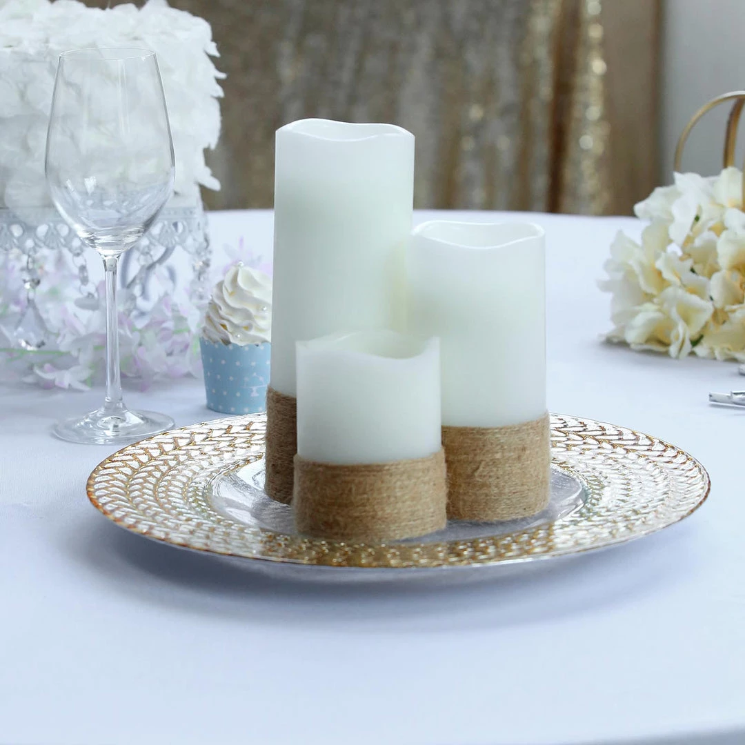 HIER_4700 8 Pack | 13" Luxurious Silver/Gold Braided Rim Glass Charger Plates, Clear Round Charger Plates Disposable Dinnerware 15 HIER_4700 8 Pack | 13" Luxurious Silver/Gold Braided Rim Glass Charger Plates, Clear Round Charger Plates Disposable Dinnerware