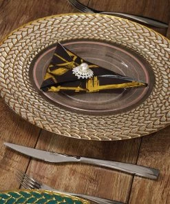 HIER_4700 8 Pack | 13" Luxurious Silver/Gold Braided Rim Glass Charger Plates, Clear Round Charger Plates Disposable Dinnerware 45 HIER_4700 8 Pack | 13