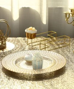 HIER_4700 8 Pack | 13" Luxurious Silver/Gold Braided Rim Glass Charger Plates, Clear Round Charger Plates Disposable Dinnerware 42 HIER_4700 8 Pack | 13