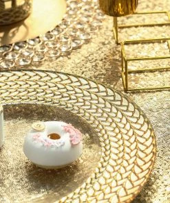 HIER_4700 8 Pack | 13" Luxurious Silver/Gold Braided Rim Glass Charger Plates, Clear Round Charger Plates Disposable Dinnerware 49 HIER_4700 8 Pack | 13