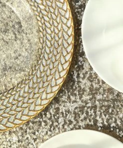 HIER_4700 8 Pack | 13" Luxurious Silver/Gold Braided Rim Glass Charger Plates, Clear Round Charger Plates Disposable Dinnerware 50 HIER_4700 8 Pack | 13