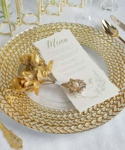 HIER_4700 8 Pack | 13" Luxurious Silver/Gold Braided Rim Glass Charger Plates, Clear Round Charger Plates Disposable Dinnerware 32 HIER_4700 8 Pack | 13