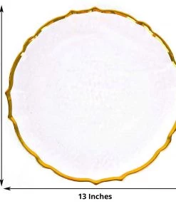 HIER_4710 Disposable Dinnerware 8 Pack | 13" Gold Sunflower Scalloped Rim Clear Glass Charger Plates 13 HIER_4710 Disposable Dinnerware 8 Pack | 13