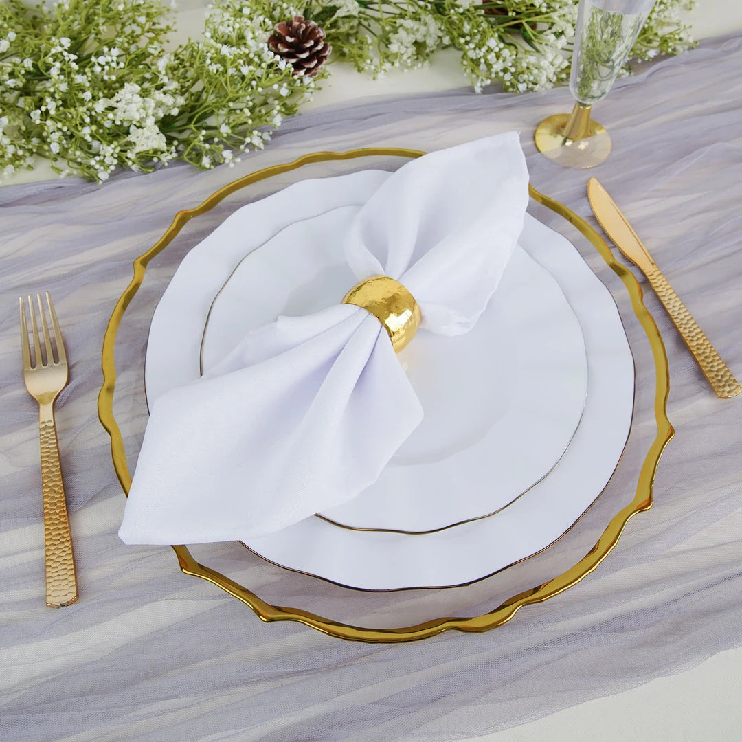 HIER_4710 Disposable Dinnerware 8 Pack | 13" Gold Sunflower Scalloped Rim Clear Glass Charger Plates 9 HIER_4710 Disposable Dinnerware 8 Pack | 13" Gold Sunflower Scalloped Rim Clear Glass Charger Plates