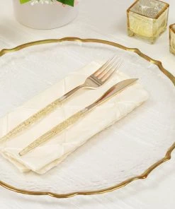 HIER_4710 Disposable Dinnerware 8 Pack | 13" Gold Sunflower Scalloped Rim Clear Glass Charger Plates