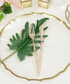 HIER_4710 Disposable Dinnerware 8 Pack | 13" Gold Sunflower Scalloped Rim Clear Glass Charger Plates 17 HIER_4710 Disposable Dinnerware 8 Pack | 13