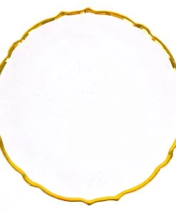 HIER_4710 Disposable Dinnerware 8 Pack | 13" Gold Sunflower Scalloped Rim Clear Glass Charger Plates 21 HIER_4710 Disposable Dinnerware 8 Pack | 13