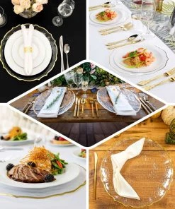 HIER_4710 Disposable Dinnerware 8 Pack | 13" Gold Sunflower Scalloped Rim Clear Glass Charger Plates 15 HIER_4710 Disposable Dinnerware 8 Pack | 13