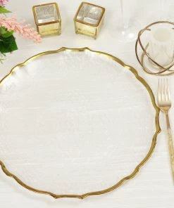 HIER_4710 Disposable Dinnerware 8 Pack | 13" Gold Sunflower Scalloped Rim Clear Glass Charger Plates 18 HIER_4710 Disposable Dinnerware 8 Pack | 13
